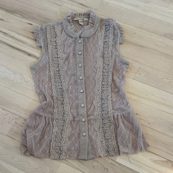 Free People-sleeveless sheer lace ruffle peplum shirt top-Fairycore-Boho-Y2K-M - Picture 1 of 5
